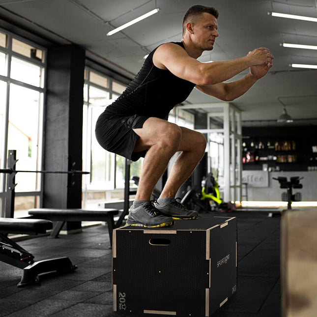 3 Piece Adjustable Wooden Step Up Box Set for Home Gym - Black