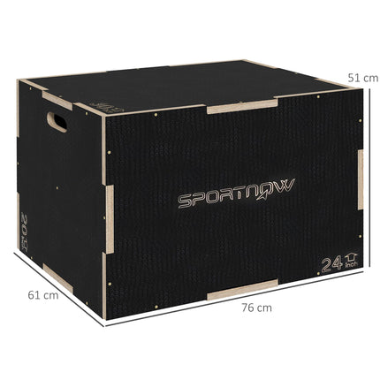 3 Piece Adjustable Wooden Step Up Box Set for Home Gym - Black