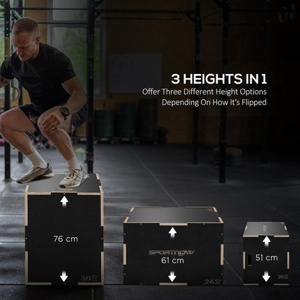 3 Piece Adjustable Wooden Step Up Box Set for Home Gym - Black