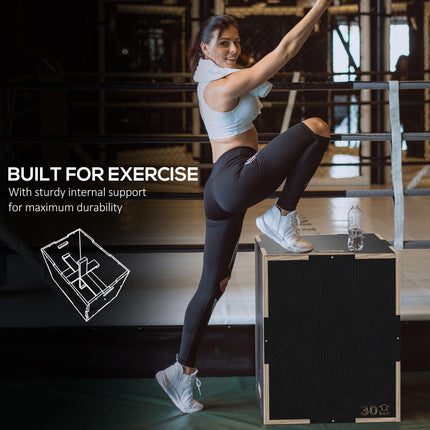 3 Piece Adjustable Wooden Step Up Box Set for Home Gym - Black