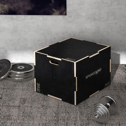 3 Piece Adjustable Wooden Step Up Box Set for Home Gym - Black