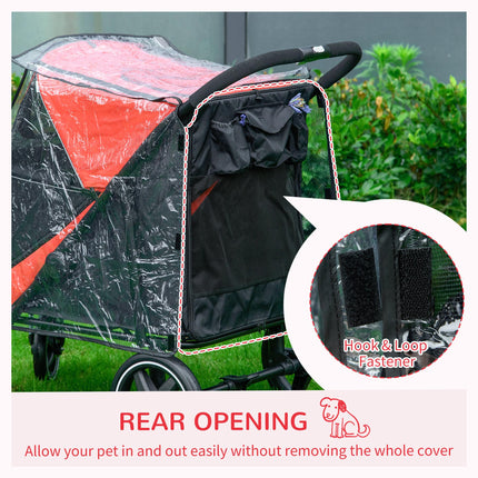 One-Click Foldable Pet Travel Stroller with Rain Cover, Shock Absorber & Storage Bags - Red & Black