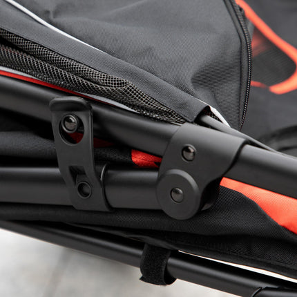 One-Click Foldable Pet Travel Stroller with Rain Cover, Shock Absorber & Storage Bags - Red & Black