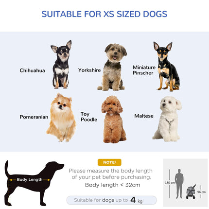 Dog Stroller with Rain Cover, One-Click Fold Pushchair Jogger for Small Dogs with Basket, Adjustable Canopy, Safety Leash - Grey