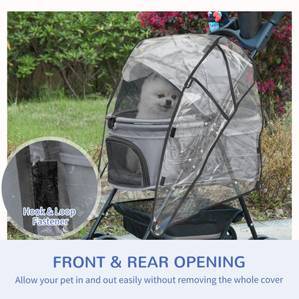 Dog Stroller with Rain Cover, One-Click Fold Pushchair Jogger for Small Dogs with Basket, Adjustable Canopy, Safety Leash - Grey