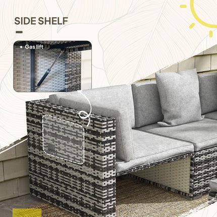 7 Piece Rattan Patio Furniture Set with Cushions and Glass Coffee Table - Mixed Grey