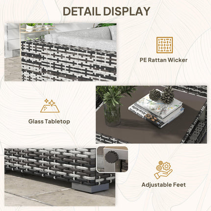 7 Piece Rattan Patio Furniture Set with Cushions and Glass Coffee Table - Mixed Grey