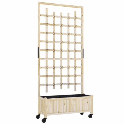 Wooden Raised Garden Bed with Trellis and Wheels - Natural Finish