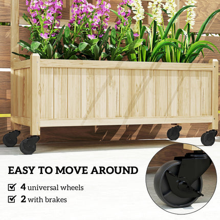 Wooden Raised Garden Bed with Trellis and Wheels - Natural Finish