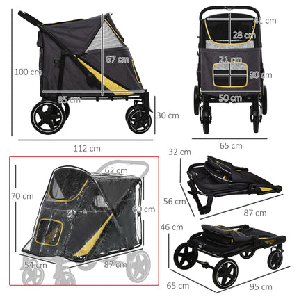 One-Click Foldable Pet Travel Stroller with Rain Cover, Shock Absorber & Storage Bags - Dark Grey