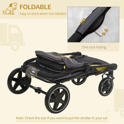 One-Click Foldable Pet Travel Stroller with Rain Cover, Shock Absorber & Storage Bags - Dark Grey