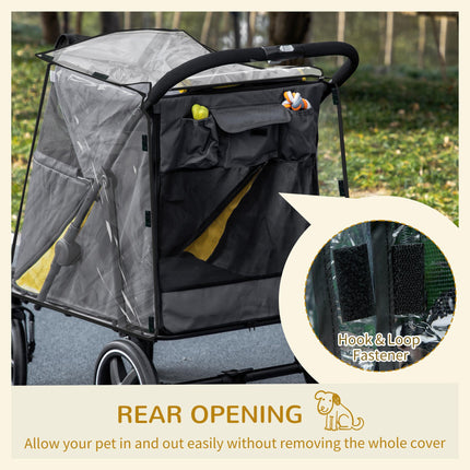 One-Click Foldable Pet Travel Stroller with Rain Cover, Shock Absorber & Storage Bags - Dark Grey