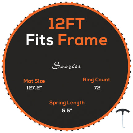 Replacement 12ft Trampoline Mat with 72 V-Hooks and Spring Pull Tool for 14cm Springs - Orange