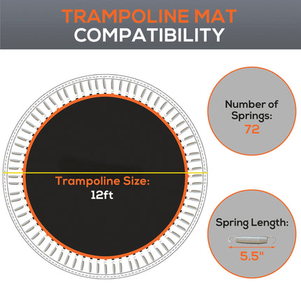 Replacement 12ft Trampoline Mat with 72 V-Hooks and Spring Pull Tool for 14cm Springs - Orange