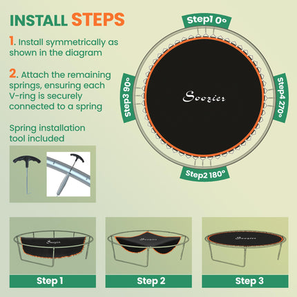 Replacement 12ft Trampoline Mat with 72 V-Hooks and Spring Pull Tool for 14cm Springs - Orange