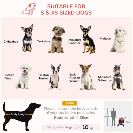 3-in-1 Detachable Pet Stroller with Rain Cover, Universal Wheels, Brake & Basket - Red and Gold Tone