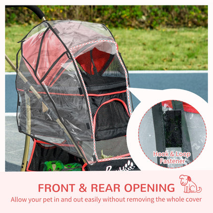 3-in-1 Detachable Pet Stroller with Rain Cover, Universal Wheels, Brake & Basket - Red and Gold Tone