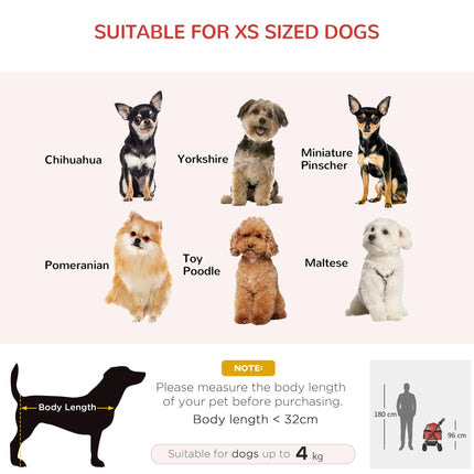 Dog Stroller with Rain Cover, One-Click Fold Pushchair with EVA Wheels, Brake, Adjustable Canopy & Safety Leash - Red