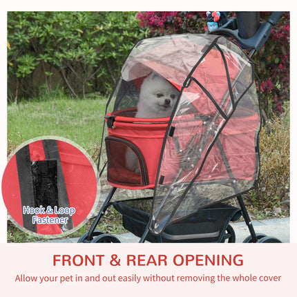 Dog Stroller with Rain Cover, One-Click Fold Pushchair with EVA Wheels, Brake, Adjustable Canopy & Safety Leash - Red