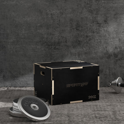 3 Piece Adjustable Wooden Step Up Box for Home Gym - Black