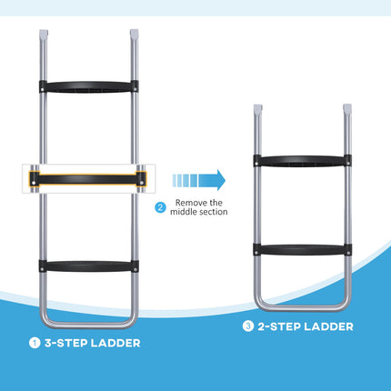 Galvanised Steel 2/3 Step Trampoline Ladder for 6-16ft Trampolines - Silver Tone