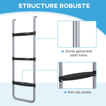 Galvanised Steel 2/3 Step Trampoline Ladder for 6-16ft Trampolines - Silver Tone