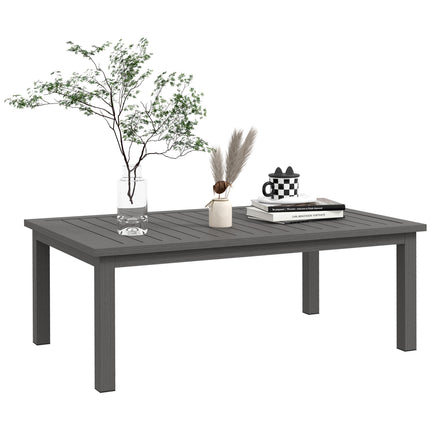 Aluminium Slat Outdoor Side Table 100x60cm with Wood Grain Effect - Brown