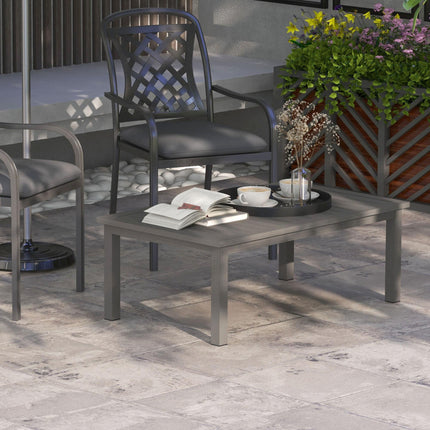 Aluminium Slat Outdoor Side Table 100x60cm with Wood Grain Effect - Brown