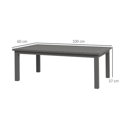 Aluminium Slat Outdoor Side Table 100x60cm with Wood Grain Effect - Brown