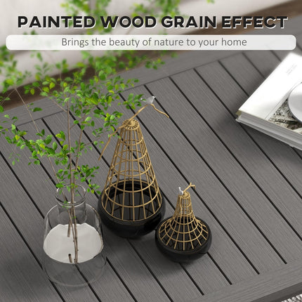 Aluminium Slat Outdoor Side Table 100x60cm with Wood Grain Effect - Brown