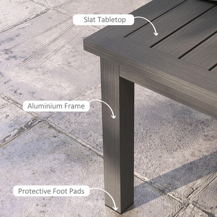 Aluminium Slat Outdoor Side Table 100x60cm with Wood Grain Effect - Brown