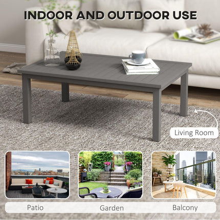 Aluminium Slat Outdoor Side Table 100x60cm with Wood Grain Effect - Brown