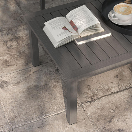 Aluminium Slat Outdoor Side Table 100x60cm with Wood Grain Effect - Brown