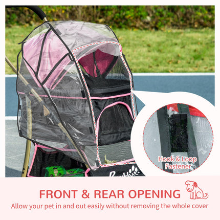 3-in-1 Detachable Pet Stroller with Rain Cover, Foldable Carrier Bag, Universal Wheels & Brake - Pink and Gold Tone