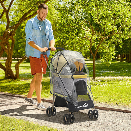 3 in 1 Detachable Pet Stroller with Rain Cover, Foldable Carry Bag, Universal Wheels, Brake, Canopy, Basket - Yellow and Gold Tone