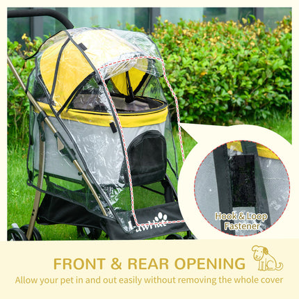3 in 1 Detachable Pet Stroller with Rain Cover, Foldable Carry Bag, Universal Wheels, Brake, Canopy, Basket - Yellow and Gold Tone