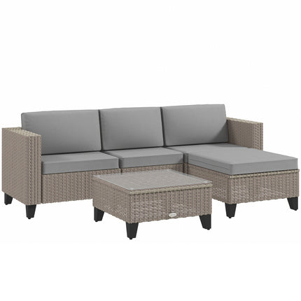 5-Piece Rattan Patio Furniture Set with Corner Sofa, Footstools & Coffee Table - Brown
