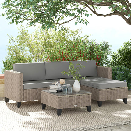 5-Piece Rattan Patio Furniture Set with Corner Sofa, Footstools & Coffee Table - Brown