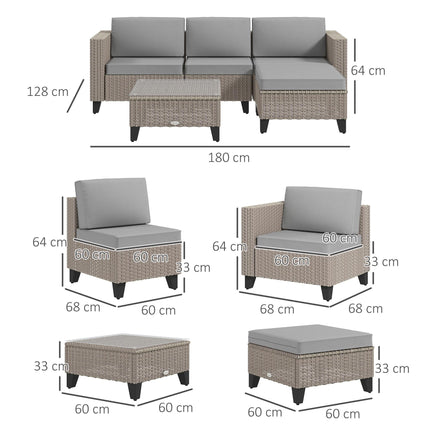 5-Piece Rattan Patio Furniture Set with Corner Sofa, Footstools & Coffee Table - Brown