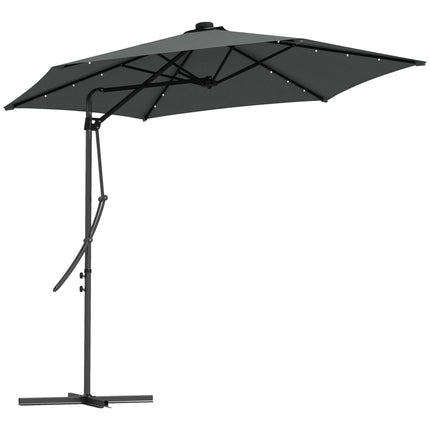 3 Metre Cantilever Garden Parasol with Solar LED & Waterproof Cover - Dark Grey