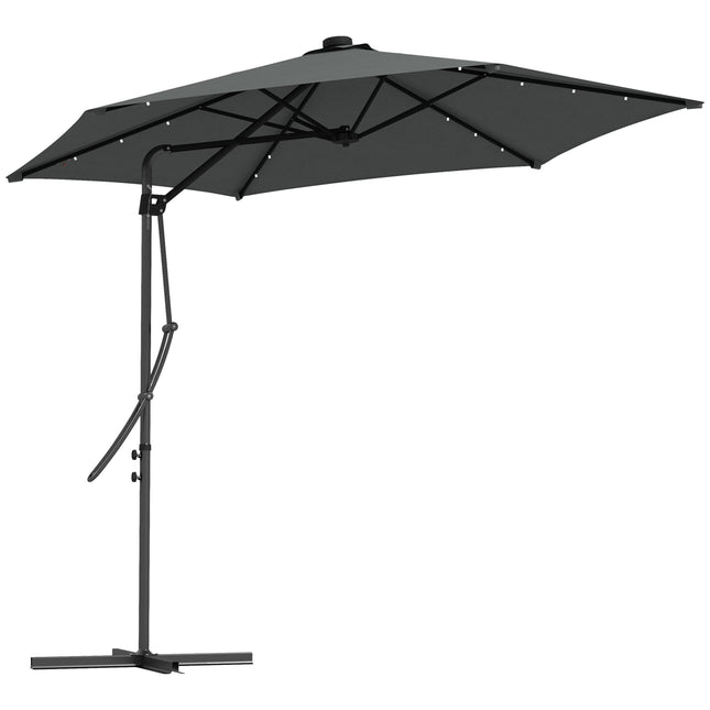 3 Metre Cantilever Garden Parasol with Solar LED & Waterproof Cover - Dark Grey