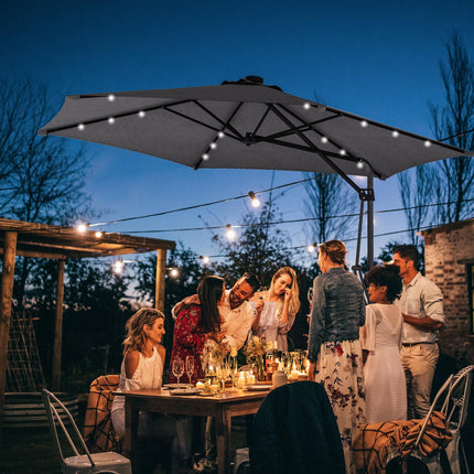 3 Metre Cantilever Garden Parasol with Solar LED & Waterproof Cover - Dark Grey