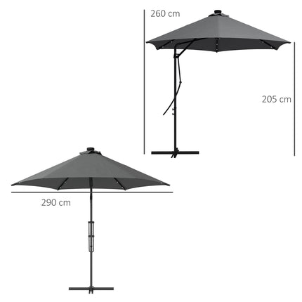 3 Metre Cantilever Garden Parasol with Solar LED & Waterproof Cover - Dark Grey
