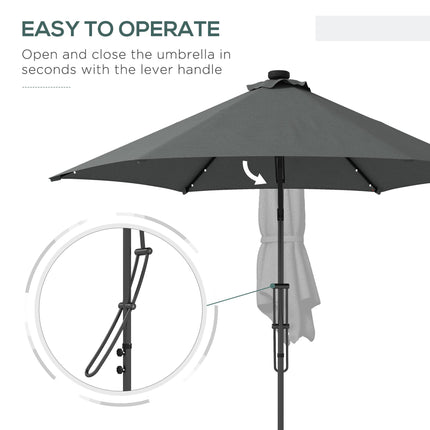 3 Metre Cantilever Garden Parasol with Solar LED & Waterproof Cover - Dark Grey