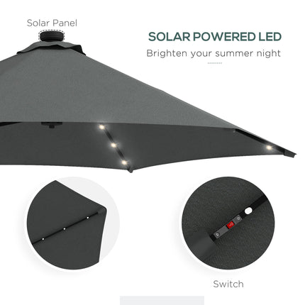 3 Metre Cantilever Garden Parasol with Solar LED & Waterproof Cover - Dark Grey