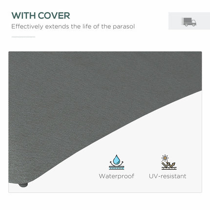 3 Metre Cantilever Garden Parasol with Solar LED & Waterproof Cover - Dark Grey