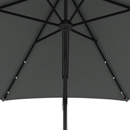 3 Metre Cantilever Garden Parasol with Solar LED & Waterproof Cover - Dark Grey