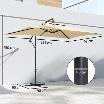 3x2m Cantilever Banana Parasol with Crank Handle and Steel Pole - Black