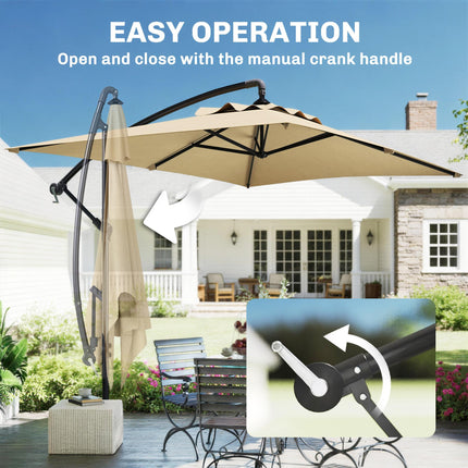 3x2m Cantilever Banana Parasol with Crank Handle and Steel Pole - Black