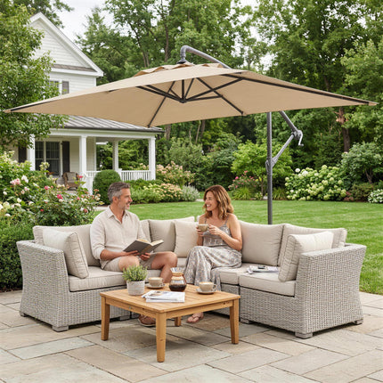 3x2m Cantilever Banana Parasol with Crank Handle and Steel Pole - Black